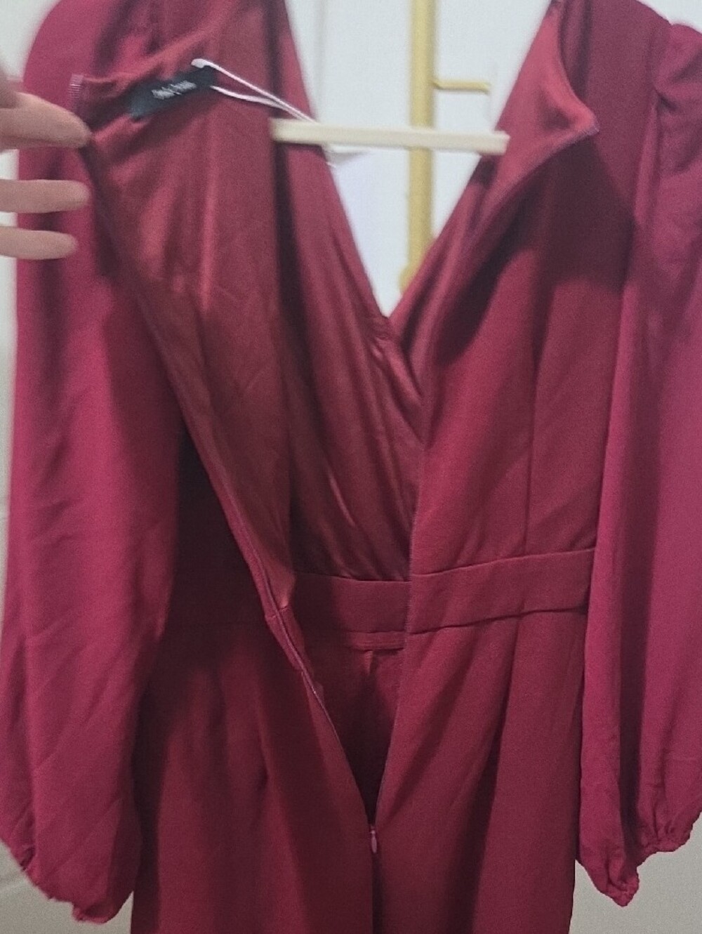 Women's Burgundy Long Sleeve Jumpsuit - Picture 4 of 6